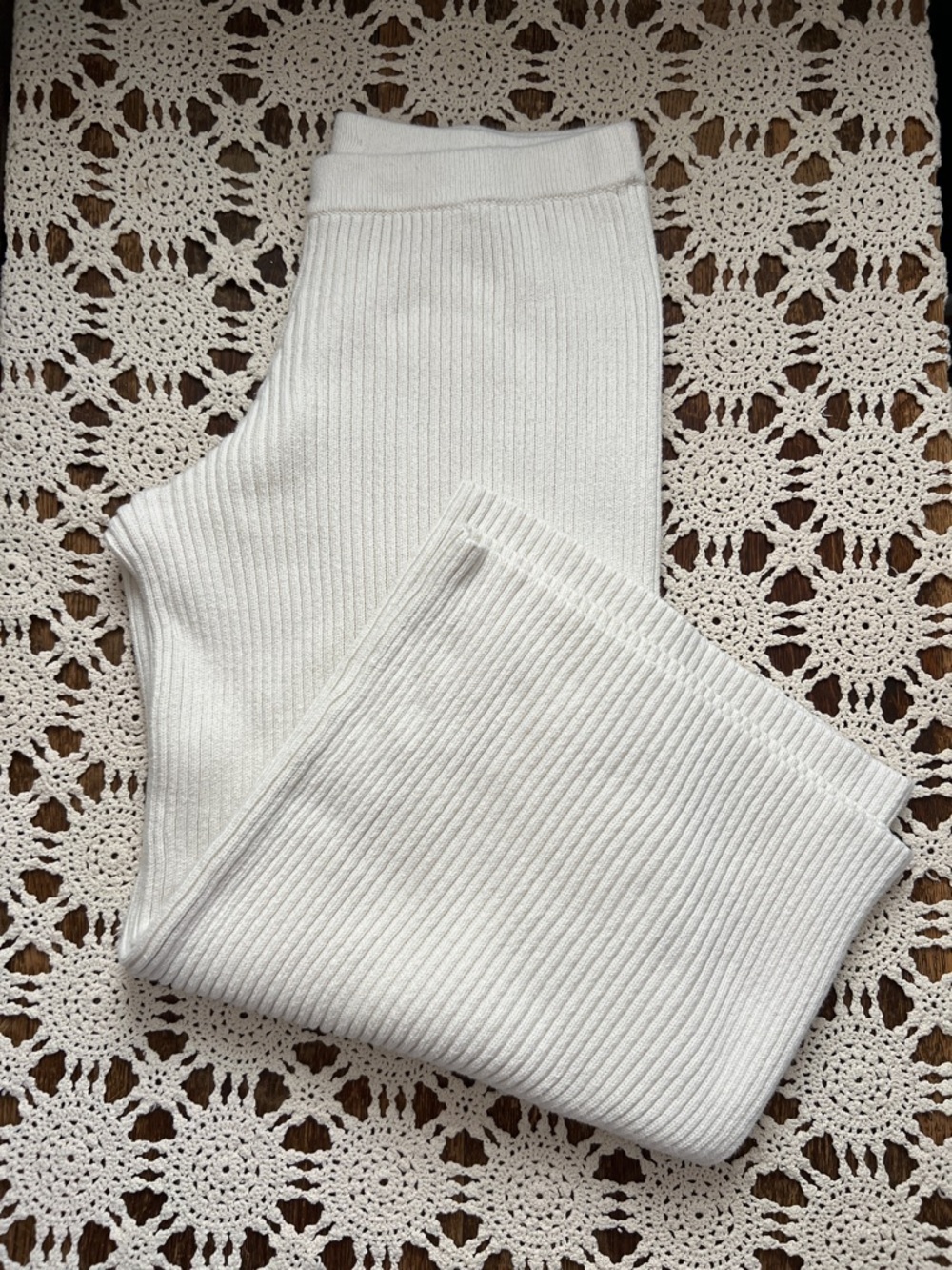 Haven white ribbed cotton cropped wide leg pants size large